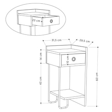 Table de chevet Sirius blanche avec tiroir et pied droit en métal noir