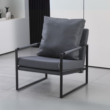 Fauteuil en simili-cuir gris foncé et structure en métal noir Gimmy