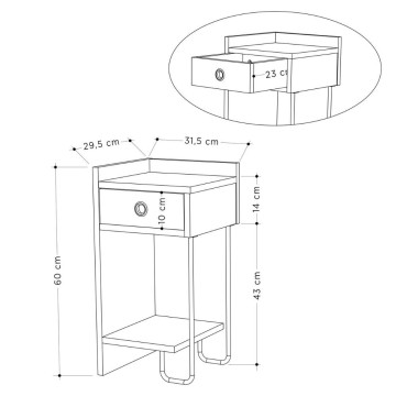 Table de chevet Sirius blanche avec tiroir et pied gauche en métal noir