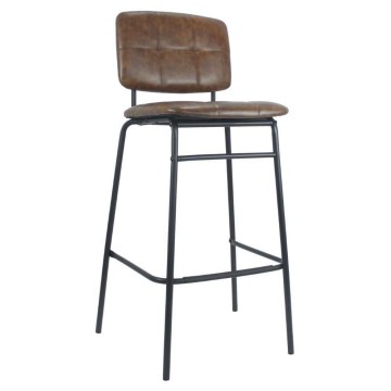 Tabouret Ross en simili cuir gris tourterelle avec pieds noirs