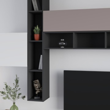 Unité murale Fashion blanc et gris tourterelle anthracite noyer 275x40x205H