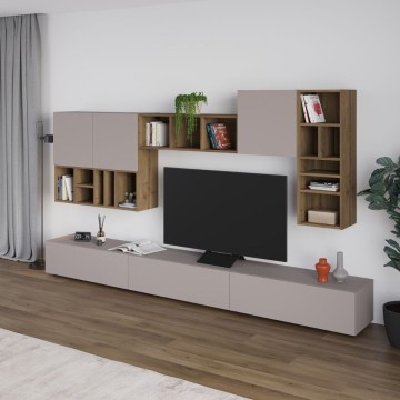 Mur de rangement en noyer couleur tourterelle Grand 300x32.5x192H