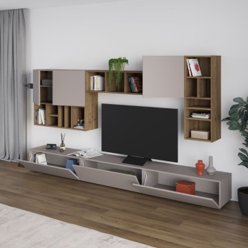 Mur de rangement en noyer couleur tourterelle Grand 300x32.5x192H