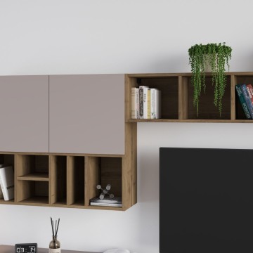 Mur de rangement en noyer couleur tourterelle Grand 300x32.5x192H