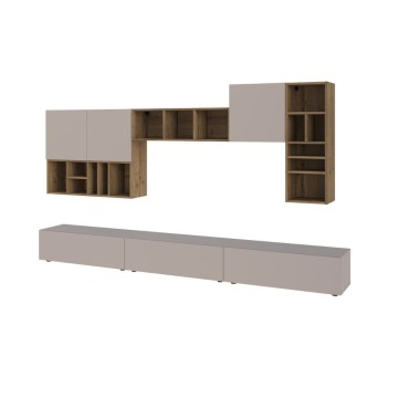 Mur de rangement en noyer couleur tourterelle Grand 300x32.5x192H