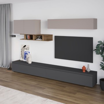 Élément mural anthracite et gris tourterelle avec détails en noyer Monica 300