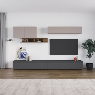 Élément mural anthracite et gris tourterelle avec détails en noyer Monica 300