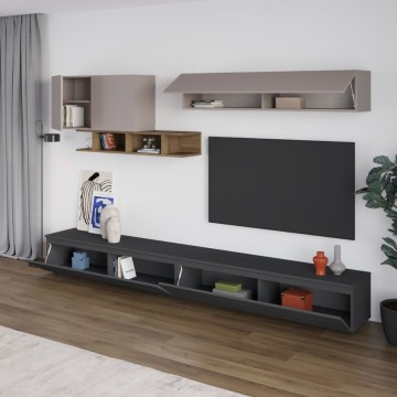 Élément mural anthracite et gris tourterelle avec détails en noyer Monica 300