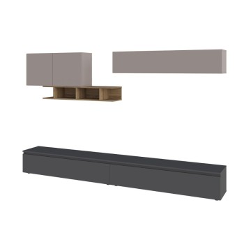 Élément mural anthracite et gris tourterelle avec détails en noyer Monica 300