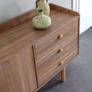 Buffet 2 portes et 3 tiroirs avec compartiments ouverts chêne miel Dolce 206x45x85H