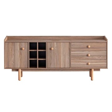 Buffet 2 portes et 3 tiroirs avec compartiments ouverts chêne miel Dolce 206x45x85H