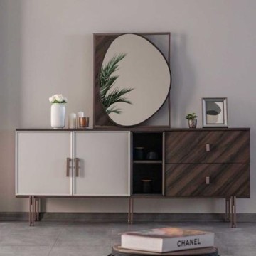 Crédence 2 portes et 2 tiroirs Mozambik finition spatulée Merlin 195x47.6x82.6H