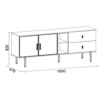 Crédence 2 portes et 2 tiroirs Mozambik finition spatulée Merlin 195x47.6x82.6H