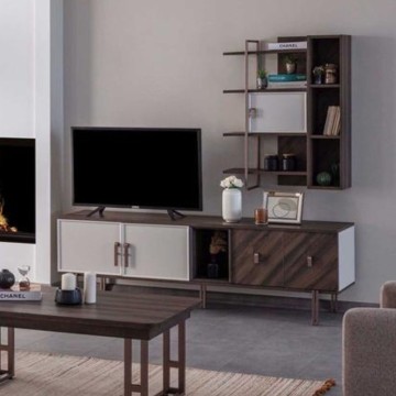 Meuble TV 4 portes finition spatulée Mozambik Merlin 195x47.6x60H