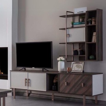 Meuble TV 4 portes finition spatulée Mozambik Merlin 195x47.6x60H