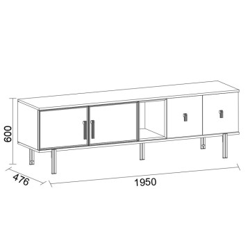 Meuble TV 4 portes finition spatulée Mozambik Merlin 195x47.6x60H