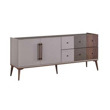 Buffet 2 portes et 6 tiroirs en noyer beige et café foncé Pastel 195x45x81H