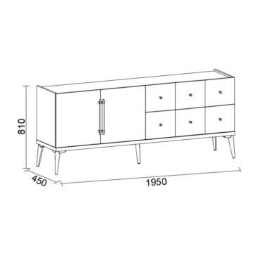 Buffet 2 portes et 6 tiroirs en noyer beige et café foncé Pastel 195x45x81H