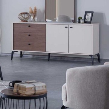 Buffet 2 portes et 3 tiroirs Piedra couleur beige et kaplan 173.3x45x79H