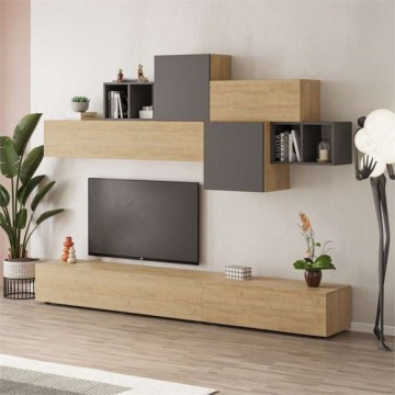 Mur de rangement 260 cm. Tromen couleur chêne et anthracite