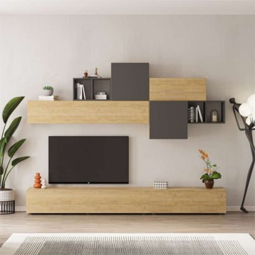 Mur de rangement 260 cm. Tromen couleur chêne et anthracite