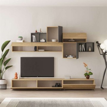 Mur de rangement 260 cm. Tromen couleur chêne et anthracite