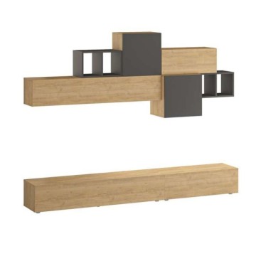 Mur de rangement 260 cm. Tromen couleur chêne et anthracite