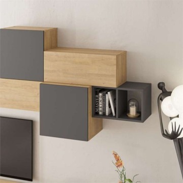 Mur de rangement 260 cm. Tromen couleur chêne et anthracite