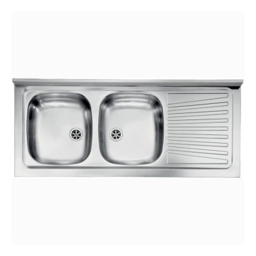 120x50 Evier à poser 2 cuves avec égouttoir droit Mondial inox