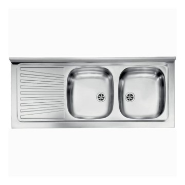 Evier à poser 120x50 avec 2 cuves et égouttoir gauche Mondial inox