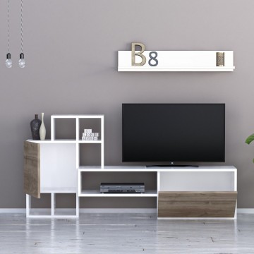 Mur de rangement en noyer et blanc 160 cm - Rinaldo