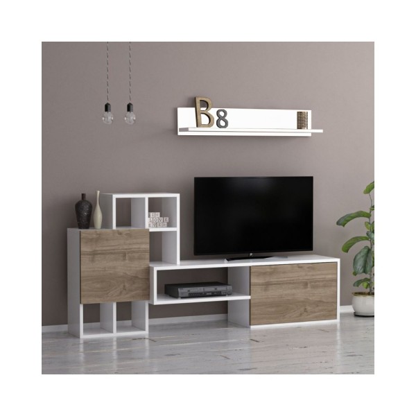 Mur de rangement en noyer et blanc 160 cm - Rinaldo Mur de rangement en noyer et blanc 160 cm - Rinaldo