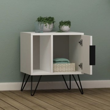 Table de chevet blanche Glynn avec porte et compartiment ouvert