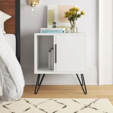 Table de chevet blanche Glynn avec porte et compartiment ouvert