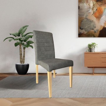 Chaise en simili-cuir gris et pieds en chêne Annie