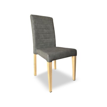 Chaise en simili-cuir gris et pieds en chêne Annie