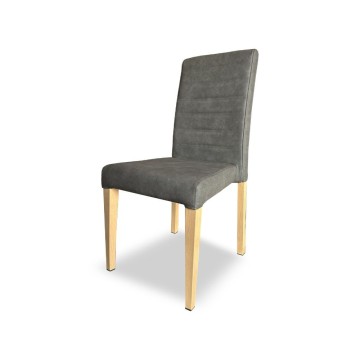 Chaise en simili-cuir gris et pieds en chêne Annie