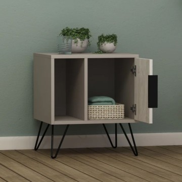 Table de nuit Glynn en blanc gris tourterelle avec porte et compartiment ouvert