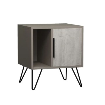 Table de nuit Glynn en blanc gris tourterelle avec porte et compartiment ouvert