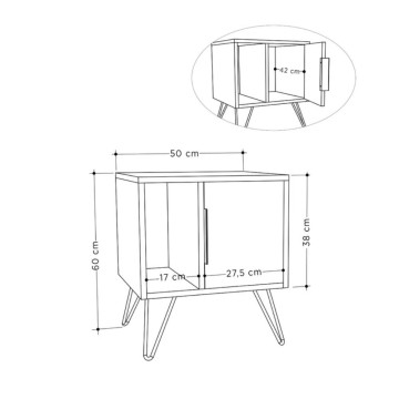 Table de nuit Glynn en blanc gris tourterelle avec porte et compartiment ouvert