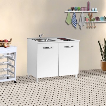 Kitchenette80 mélèze blanc avec évier et plaque vitrocéramique 80x60x85H