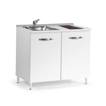 Kitchenette80 mélèze blanc avec évier et plaque vitrocéramique 80x60x85H