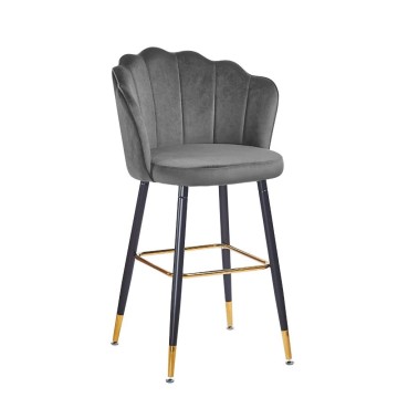 Tabouret Estro en velours gris avec embouts dorés