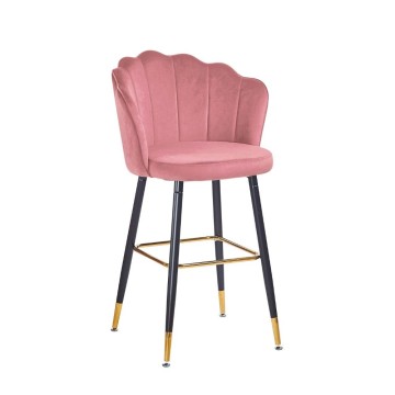 Tabouret Estro en velours rose avec embouts dorés