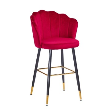 Tabouret Estro en velours rouge avec terminaux dorés