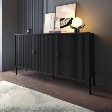 Buffet 3 portes avec façades laquées noir mat 153.5x49x87.4H