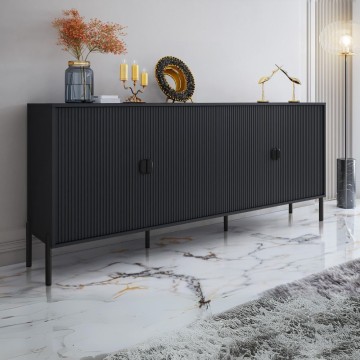 Buffet 4 portes avec façades laquées noir mat 203.4x49x87.4H