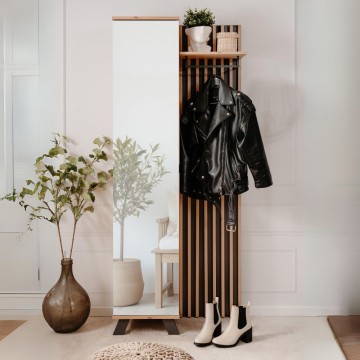 Armoire d'entrée avec façade striée et porte miroir Medan42A chêne anthracite 80x37x190H