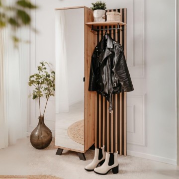 Armoire d'entrée avec façade striée et porte miroir Medan42A chêne anthracite 80x37x190H