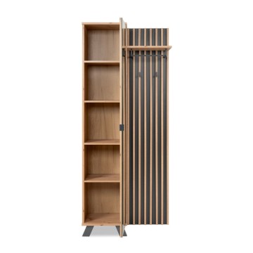 Armoire d'entrée avec façade striée et porte miroir Medan42A chêne anthracite 80x37x190H